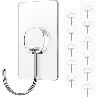 Heavy Duty Waterproof Adhesive Hooks 12 Pack, Clear Large Stick-On for Towels