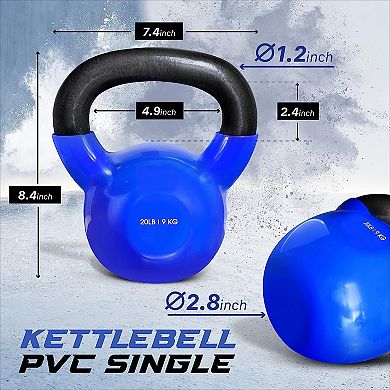 Vinyl Coated Cast Iron Kettlebell 20LB, Full Body Home Gym Workout Equipment