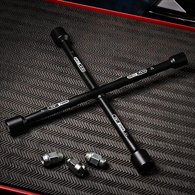 Black Heavy Duty Universal Lug Wrench 14 Inch, 4-Way Cross Tire Iron