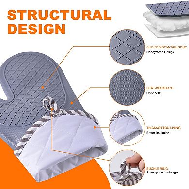 Silicone oven gloves, heat-resistant and waterproof, with non-slip cotton lining