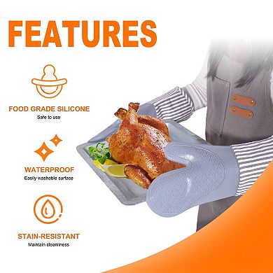 Silicone oven gloves, heat-resistant and waterproof, with non-slip cotton lining