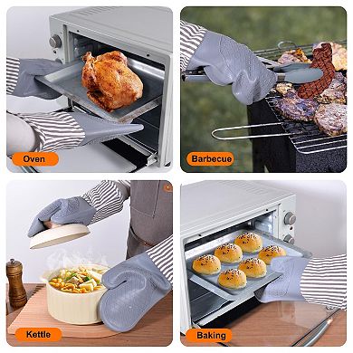 Silicone oven gloves, heat-resistant and waterproof, with non-slip cotton lining