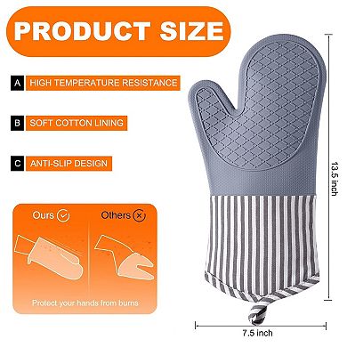 Silicone oven gloves, heat-resistant and waterproof, with non-slip cotton lining