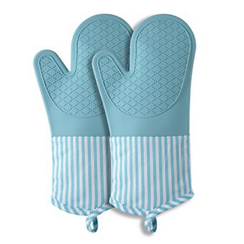 Silicone oven gloves, heat-resistant and waterproof, with non-slip cotton lining