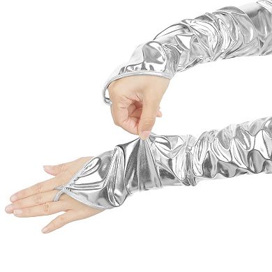 Women's Metallic Shiny Fingerless with Finger Loop Arm Warmers for Party Disco