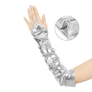 Women's Metallic Shiny Fingerless with Finger Loop Arm Warmers for Party Disco