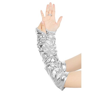 Women's Metallic Shiny Fingerless with Finger Loop Arm Warmers for Party Disco