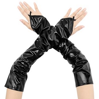 Women's Metallic Shiny Fingerless with Finger Loop Arm Warmers for Party Disco
