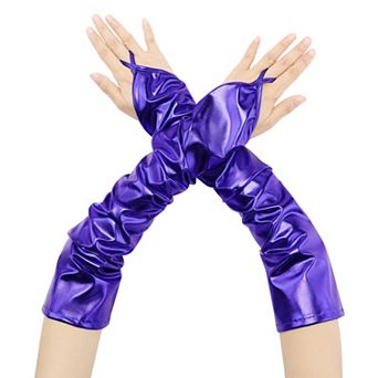 Women's Metallic Shiny Fingerless with Finger Loop Arm Warmers for Party Disco