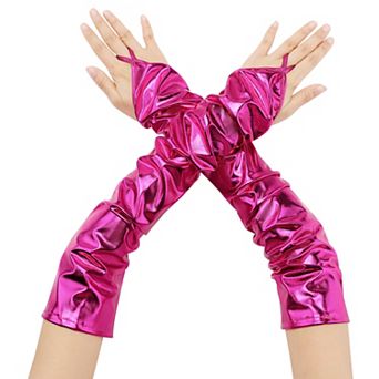 Women's Metallic Shiny Fingerless with Finger Loop Arm Warmers for Party Disco