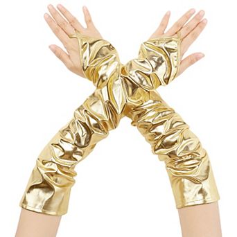 Women's Metallic Shiny Fingerless with Finger Loop Arm Warmers for Party Disco