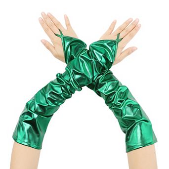 Women's Metallic Shiny Fingerless with Finger Loop Arm Warmers for Party Disco