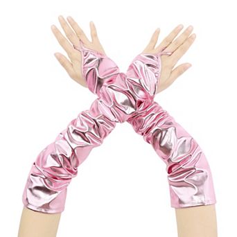 Women's Metallic Shiny Fingerless with Finger Loop Arm Warmers for Party Disco