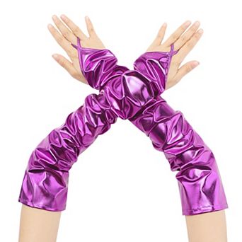 Women's Metallic Shiny Fingerless with Finger Loop Arm Warmers for Party Disco