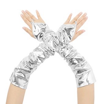 Women's Metallic Shiny Fingerless with Finger Loop Arm Warmers for Party Disco