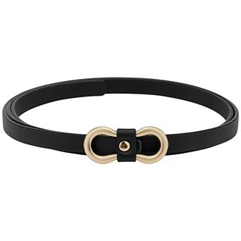 Women's Extra Thin Belts 8-Shaped Golden Buckle Holeless Waistband for Dresses Coats Jeans