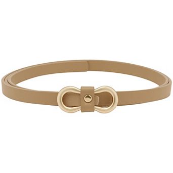 Women's Extra Thin Belts 8-Shaped Golden Buckle Holeless Waistband for Dresses Coats Jeans