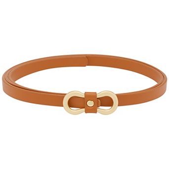 Women's Extra Thin Belts 8-Shaped Golden Buckle Holeless Waistband for Dresses Coats Jeans