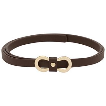 Women's Extra Thin Belts 8-Shaped Golden Buckle Holeless Waistband for Dresses Coats Jeans