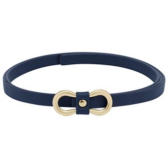 Women's Extra Thin Belts 8-Shaped Golden Buckle Holeless Waistband for Dresses Coats Jeans