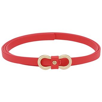 Women's Extra Thin Belts 8-Shaped Golden Buckle Holeless Waistband for Dresses Coats Jeans