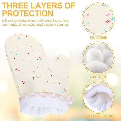 Silicone oven gloves, heat-resistant and non-slip, with cotton lining