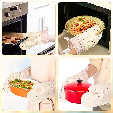Silicone oven gloves, heat-resistant and non-slip, with cotton lining