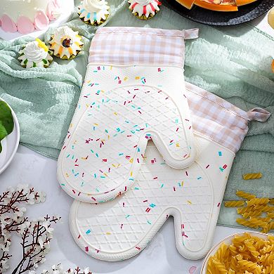 Silicone oven gloves, heat-resistant and non-slip, with cotton lining