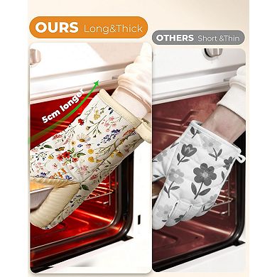 Retro Floral Mini Oven Gloves Cotton Silicone Non-Slip Heat Resistant