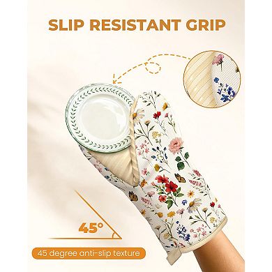 Retro Floral Mini Oven Gloves Cotton Silicone Non-Slip Heat Resistant