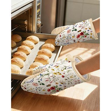 Retro Floral Mini Oven Gloves Cotton Silicone Non-Slip Heat Resistant