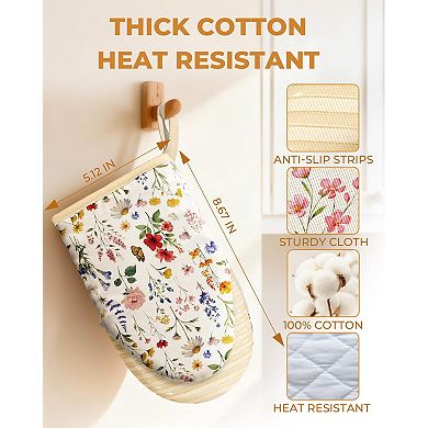 Retro Floral Mini Oven Gloves Cotton Silicone Non-Slip Heat Resistant