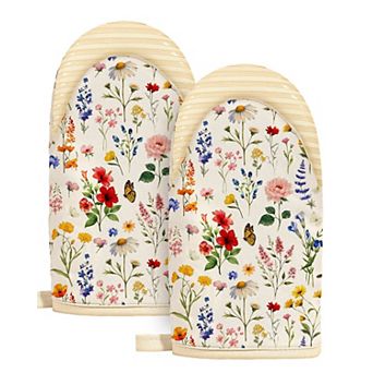 Retro Floral Mini Oven Gloves Cotton Silicone Non-Slip Heat Resistant