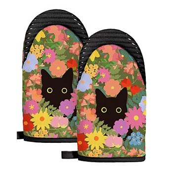 Retro Floral Mini Oven Gloves Cotton Silicone Non-Slip Heat Resistant