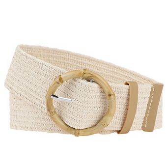 Women's Straw Rattan Round Buckle Elastic Boho Wide Waistband for Dress