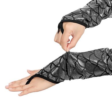 Women's Fingerless Gloves Fish Scale Printed Arm Warmers with Finger Loop