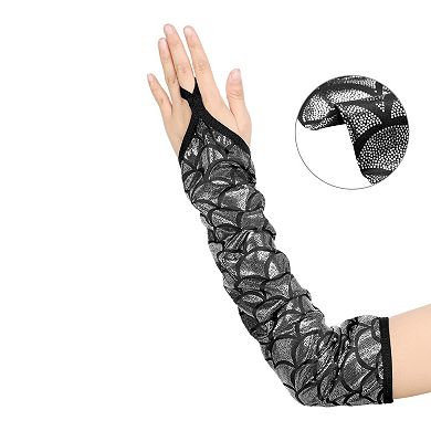 Women's Fingerless Gloves Fish Scale Printed Arm Warmers with Finger Loop