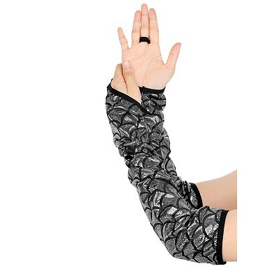Women's Fingerless Gloves Fish Scale Printed Arm Warmers with Finger Loop
