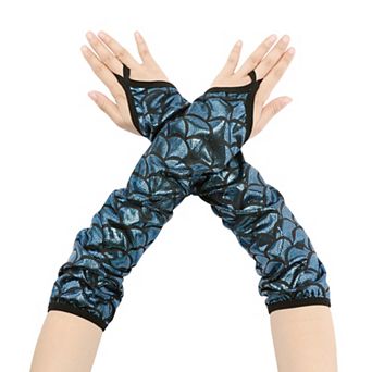 Women's Fingerless Gloves Fish Scale Printed Arm Warmers with Finger Loop