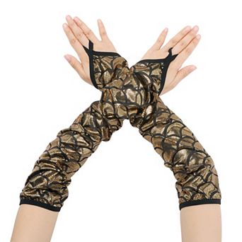 Women's Fingerless Gloves Fish Scale Printed Arm Warmers with Finger Loop