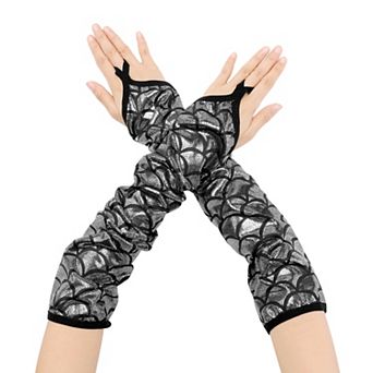 Women's Fingerless Gloves Fish Scale Printed Arm Warmers with Finger Loop
