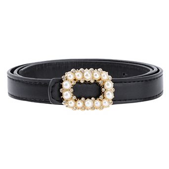 Women's Pearl Buckle Waist Belt Adjustable Dress Pants Waistband for Dating Party