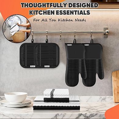 Oven gloves, pot pads, kitchen towels, and dishcloth set
