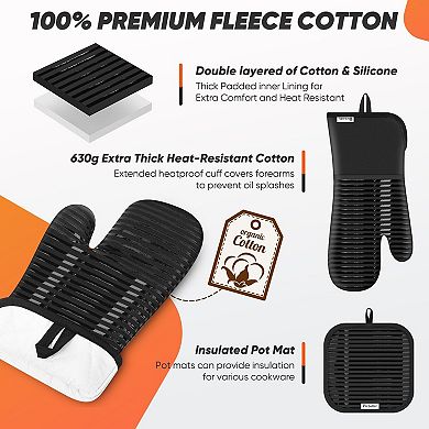 Oven gloves, pot pads, kitchen towels, and dishcloth set