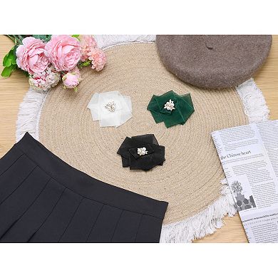 Women's Mesh Flower Brooch Pin Collar Bow Ties with Beads for Shirts