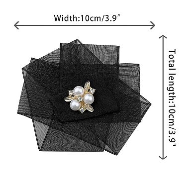 Women's Mesh Flower Brooch Pin Collar Bow Ties with Beads for Shirts