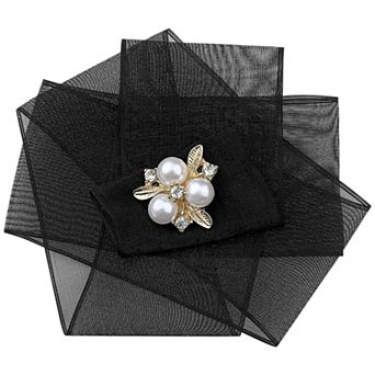 Women's Mesh Flower Brooch Pin Collar Bow Ties with Beads for Shirts