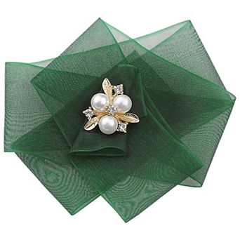 Women's Mesh Flower Brooch Pin Collar Bow Ties with Beads for Shirts