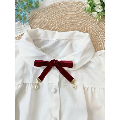 Women's Ribbon Velvet Long Double Layer Hand Tied Bow Tie with Beads 52.8×0.6''