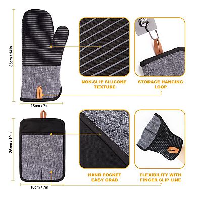 Oven mitt set, heat-resistant and non-slip